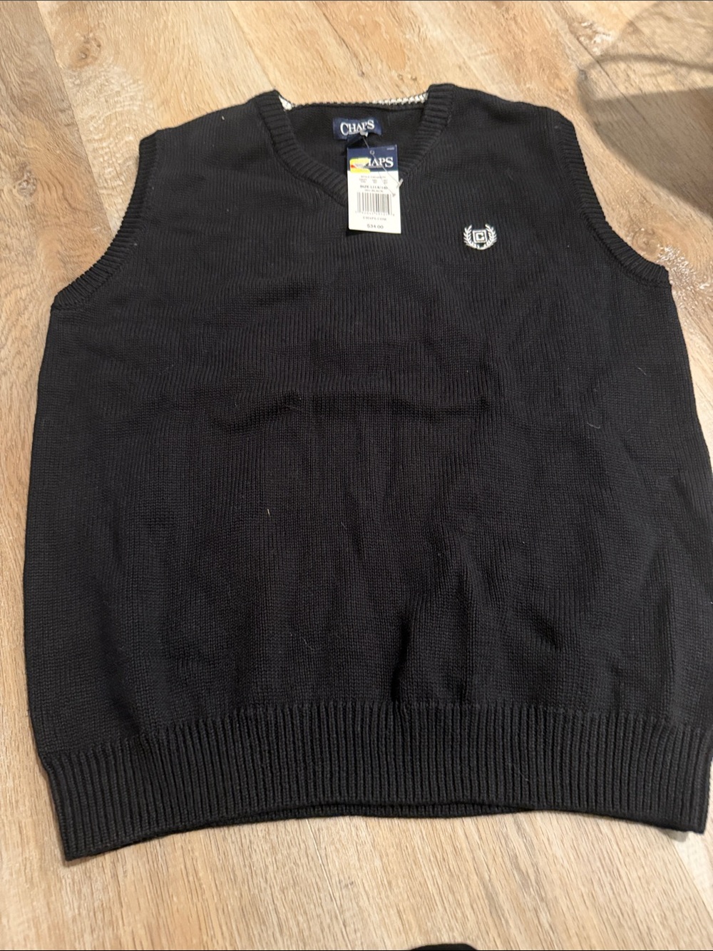 Chaps Black V-Neck Knit Sweater Vest with Crest